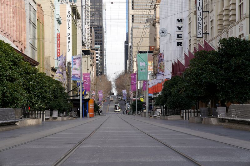 &copy; Reuters. Bourke Street mall is seen devoid of people after Melbourne re-entered lockdown to curb a resurgence of COVID-19