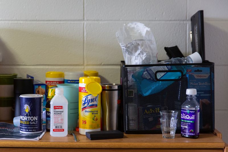 &copy; Reuters. Lysol and hand sanitizer are placed in dorms at Syracuse University
