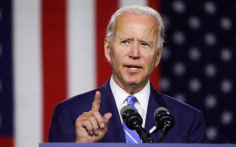 &copy; Reuters. Joe Biden discursa em evento de campanhe em Wilmington, Delaware