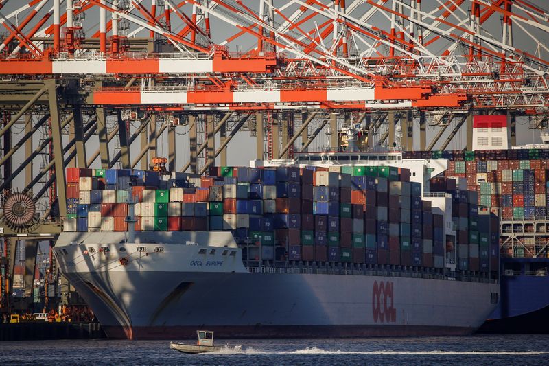 &copy; Reuters. The OOCL Europe is docked at the Port of Newark in Newark, New Jersey