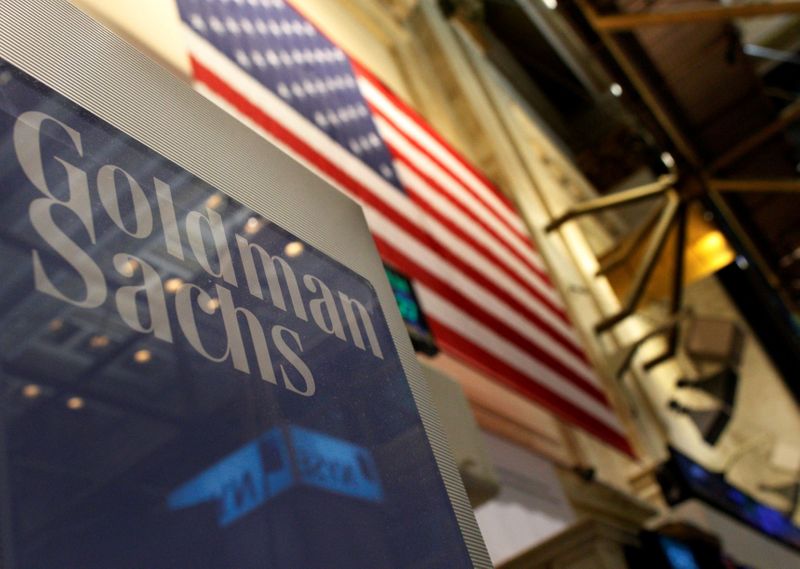 &copy; Reuters. FILE PHOTO: A Goldman Sachs sign is seen above their booth on the floor of the New York Stock Exchange