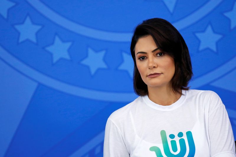 &copy; Reuters. Pimeira-dama Michelle Bolsonaro durante cerimônia no Palácio do Planalto