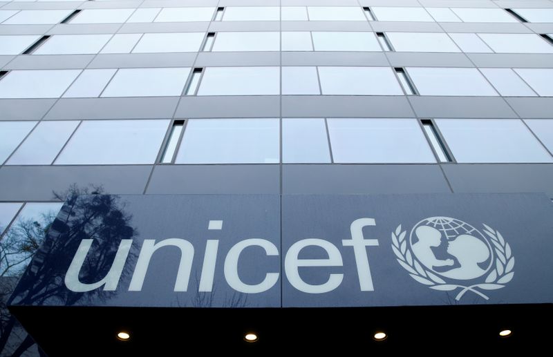 &copy; Reuters. A UNICEF logo is pictured outside their offices in Geneva