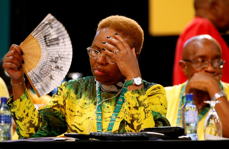 &copy; Reuters. FILE PHOTO: ANC member Lindiwe Zulu reacts as she waits for the election results during the 54th National Conference of the ruling African National Congress (ANC) at the Nasrec Expo Centre in Johannesburg