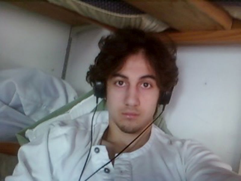 © Reuters. FILE PHOTO: File photo of Boston bombing suspect Dzhokhar Tsarnaev in this handout photo presented as evidence by the U.S. Attorney's Office in Boston