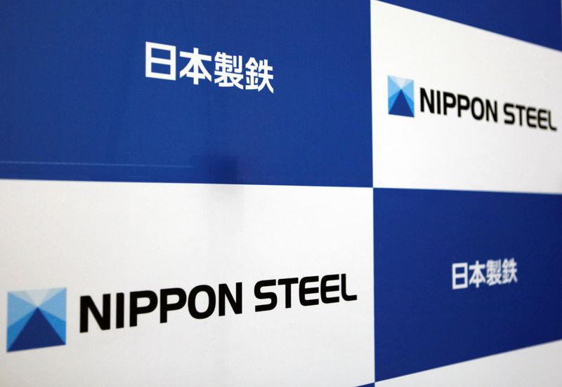 &copy; Reuters. The logos of Nippon Steel Corp. are didplayed at the company headquarters in Tokyo
