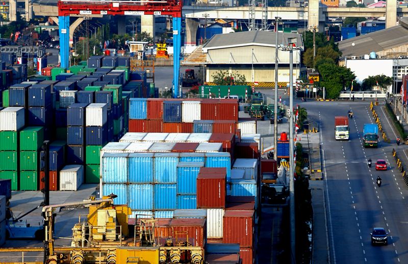 &copy; Reuters. Stacks of containers are seen at Tanjung Priok port amid the coronavirus disease (COVID-19) outbreak