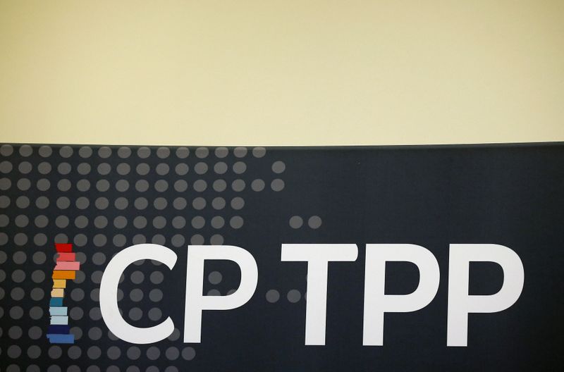 &copy; Reuters. The logo of TPP trade deal, is seen inside at the Ministry of Foreign Affairs in Santiago