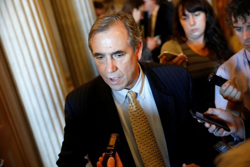 &copy; Reuters. Senator Jeff Merkley (D-OR) speaks to reporters following leaving the Senate floor after delivering a 15 hour speech against Judge Neil Gorsuch on Capitol Hill Washington