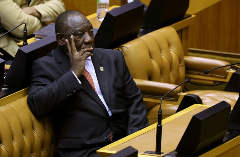 &copy; Reuters. FILE PHOTO: South African President Cyril Ramaphosa waits to deliver his State of the Nation address at parliament in Cape Town