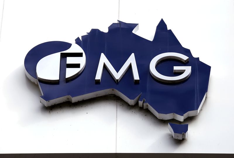 &copy; Reuters. File photo of the logo of Fortescue Metals Group adorning their headquarters in Perth, Australia