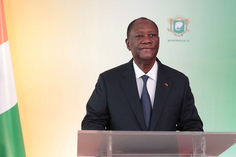 &copy; Reuters. Ivory Coast&apos;s President Alassane Ouattara delivers an address to the nation during the country&apos;s national holiday in Abidjan