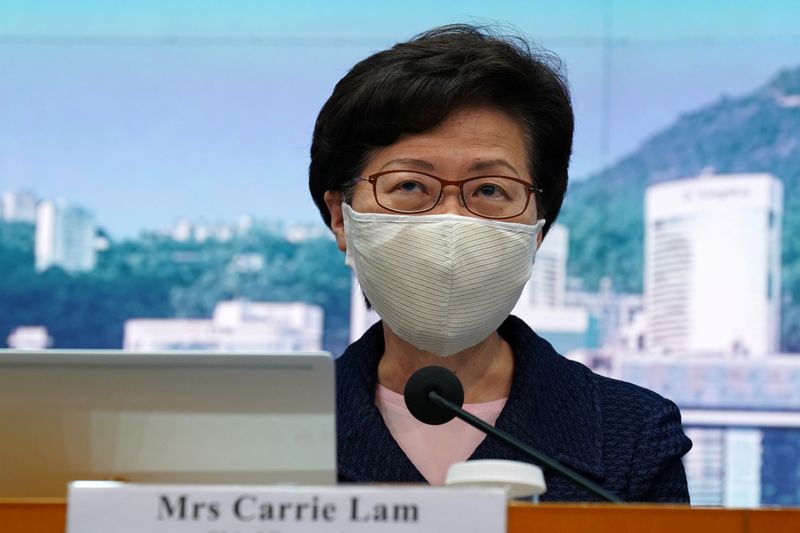 &copy; Reuters. Hong Kong Chief Executive Carrie Lam, wearing a face mask following the coronavirus disease (COVID-19) outbreak, attends a news conference in Hong Kong