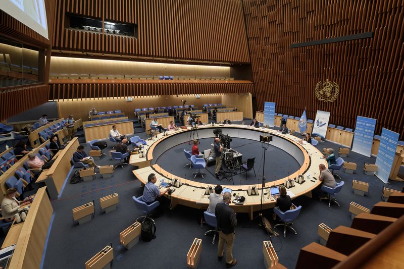 &copy; Reuters. Panoramica di una riunione Oms organizzata dall&apos;agenzia delle Nazioni Unite Acanu a Ginevra, 3 luglio 2020