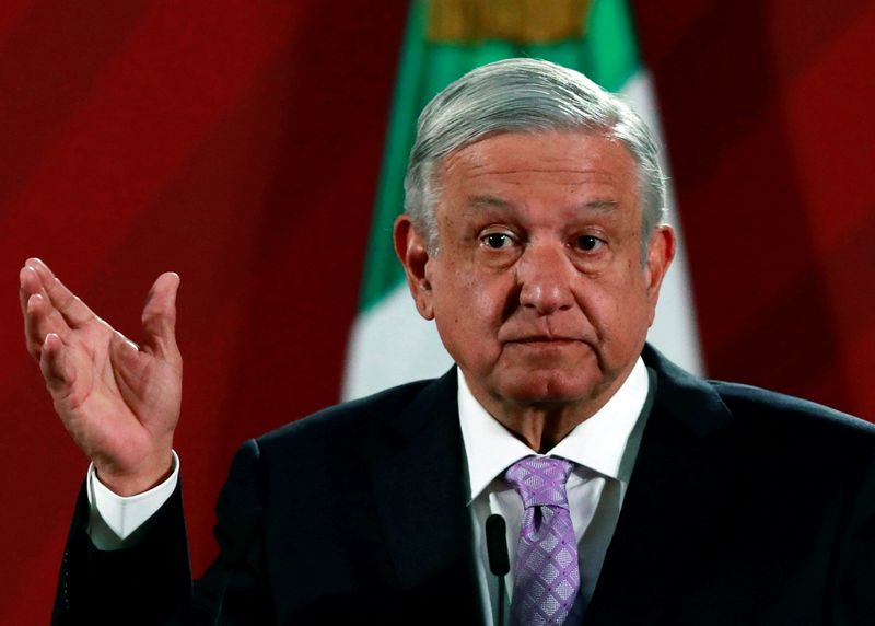 &copy; Reuters. FILE PHOTO: Mexico&apos;s President Andres Manuel Lopez Obrador attends a news conference at the National Palace in Mexico City