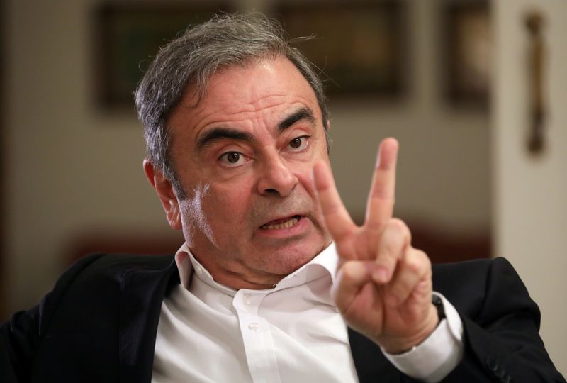 © Reuters. FILE PHOTO: Former Nissan chairman Carlos Ghosn talks during an exclusive interview with Reuters in Beirut