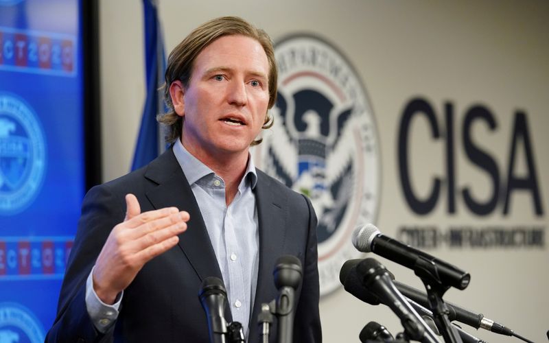 © Reuters. FILE PHOTO: CISA Director Krebs speaks at CISA's Election Day Operation Center in Arlington, Virginia