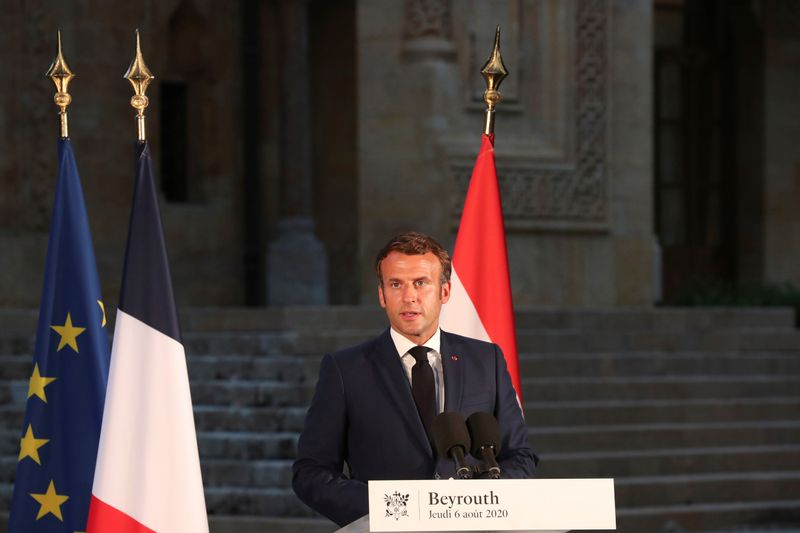 &copy; Reuters. French President Emmanuel Macron holds a news conference in Beirut