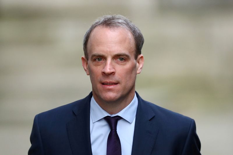 &copy; Reuters. FILE PHOTO: Britain&apos;s Secretary ofBritain&apos;s Secretary of State for Foreign affairs Dominic Raab arrives in Downing Street