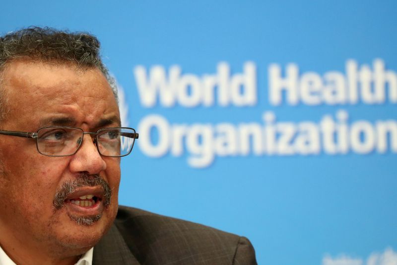 &copy; Reuters. FILE PHOTO: Director-General of the WHO Tedros Adhanom speaks during a news conference in Geneva
