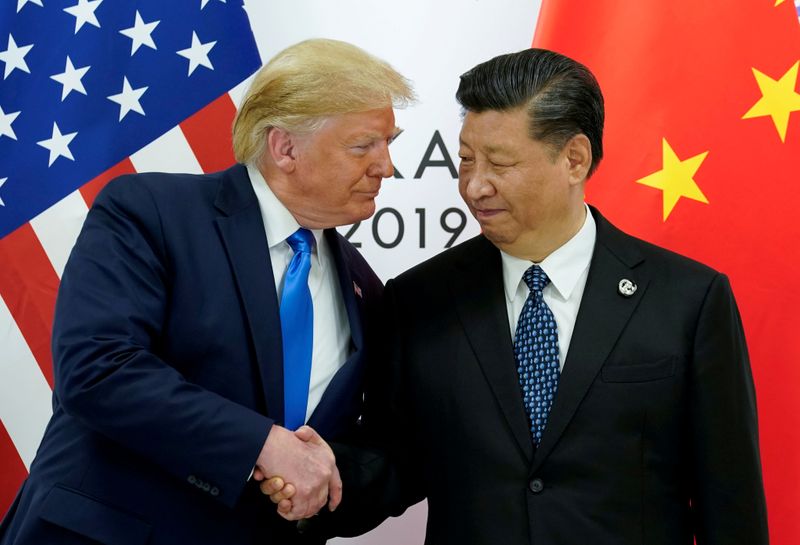 &copy; Reuters. FILE PHOTO: Trump meets Xi at the G20 leaders summit in Osaka, Japan