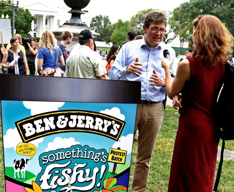 &copy; Reuters. FILE PHOTO: Ben &amp; Jerry&apos;s Ice Cream CEO Solheim is interviewed during a rally outside the White House in Washington