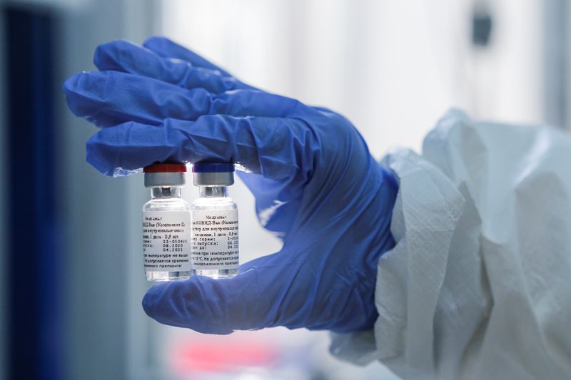 © Reuters. A handout photo shows samples of a vaccine against the coronavirus disease developed by the Gamaleya Research Institute of Epidemiology and Microbiology, in Moscow