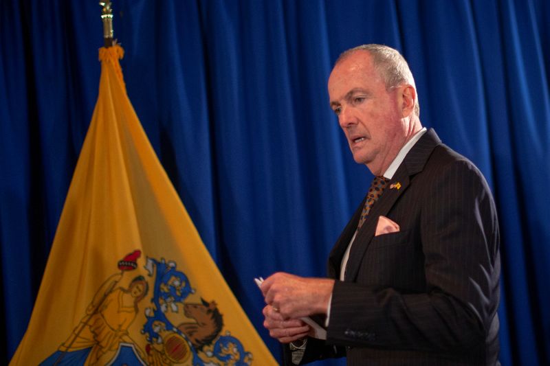 &copy; Reuters. New Jersey Governor Phil Murphy arrives to speak about electronic smoking products during a news conference in Trenton, New Jersey