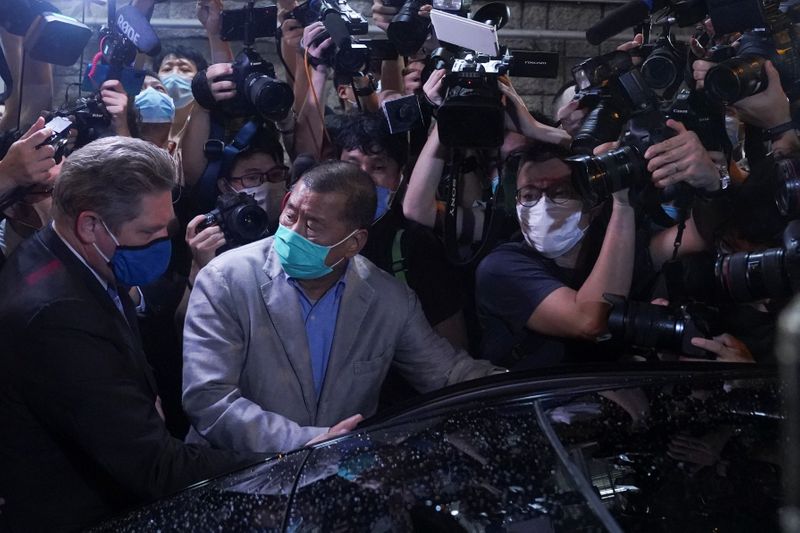 &copy; Reuters. Magnata da mídia Jimmy Lai depois de ser solto em Hong Kong