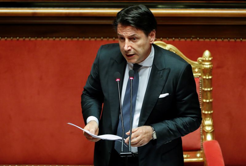 &copy; Reuters. Italian PM Conte addresses the upper house of parliament on the coronavirus disease (COVID-19) in Rome