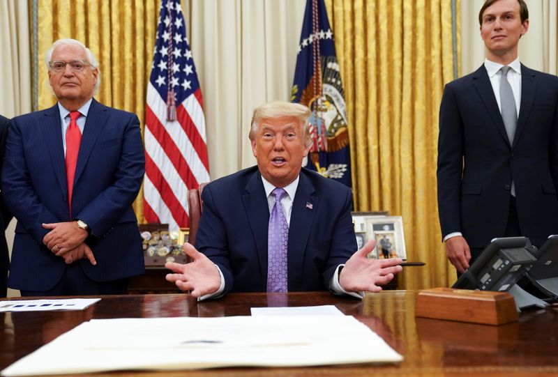 &copy; Reuters. Trump announces UAE and Israel agreement at the White House in Washington