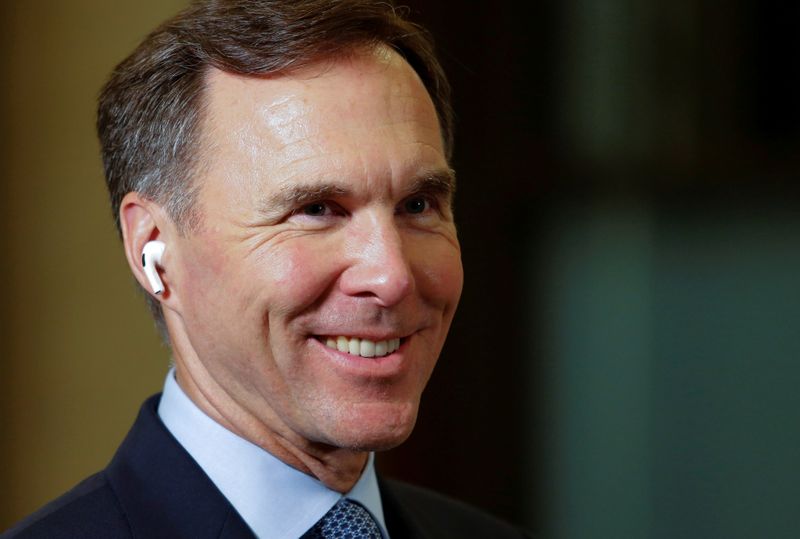 &copy; Reuters. FILE PHOTO: Canada&apos;s Minister of Finance Morneau waits to do a television interview about the Economic and Fiscal Snapshot in Ottawa