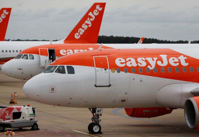 &copy; Reuters. FILE PHOTO: An easyjet Airbus A319 plane at Luton Airport after the coronavirus outbreak