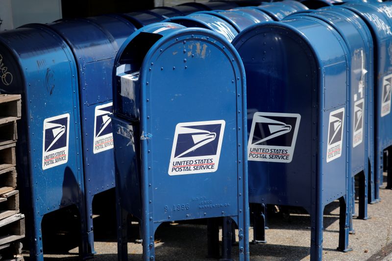 &copy; Reuters. United States Postal Service (USPS) mailboxes are seen stored outside a USPS post office facility in the Bronx New York