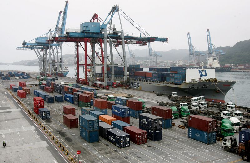 &copy; Reuters. Containers are seen stacked up at Keelung port in northern Taiwan