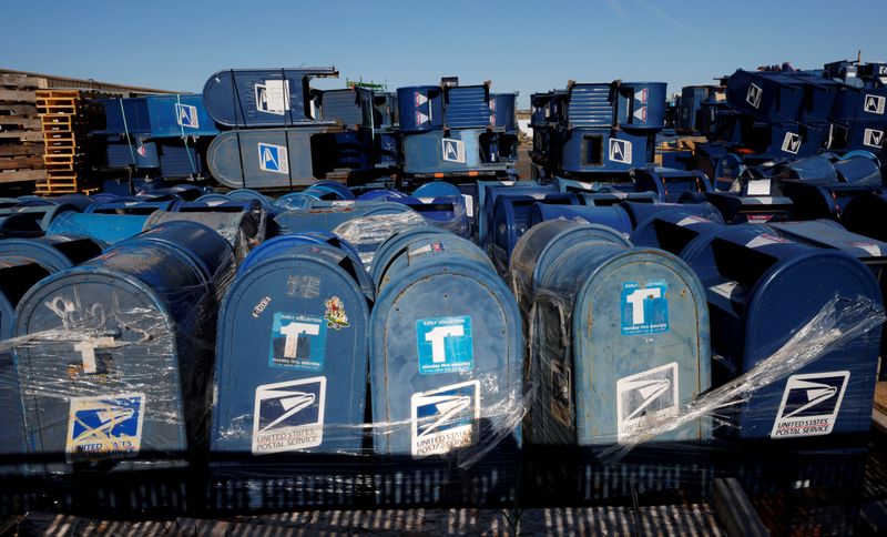 &copy; Reuters. United States Postal Service (USPS) mailboxes are stacked at storage lot in Hartford