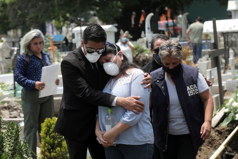 &copy; Reuters. Familiares lamentam morte de homem durante enterro em cemitério na Cidade do México