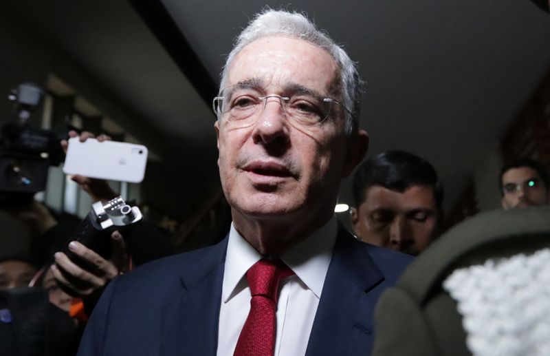 &copy; Reuters. Colombia&apos;s former president Uribe testifies in private hearing at Supreme Court of Justice in Bogota