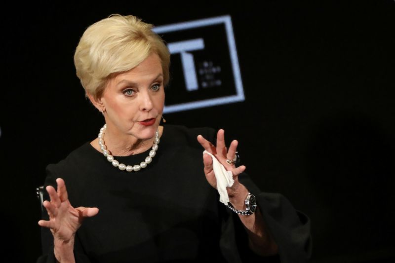 © Reuters. Cindy McCain, Chairman of the board of The McCain Institute for International Leadership, speaks on stage at the Women In The World Summit in New York