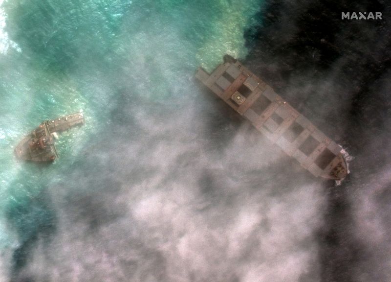 © Reuters. MARÉE NOIRE À MAURICE : EXCUSES DU PROPRIÉTAIRE JAPONAIS DU BATEAU