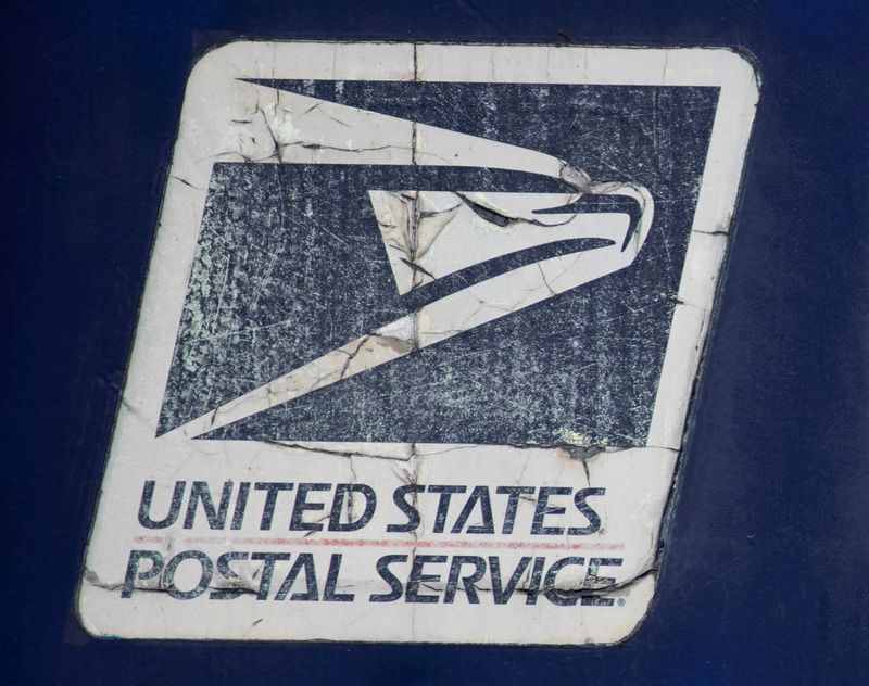 &copy; Reuters. The logo on a United States Postal Service (USPS) mailbox is pictured in Pasadena