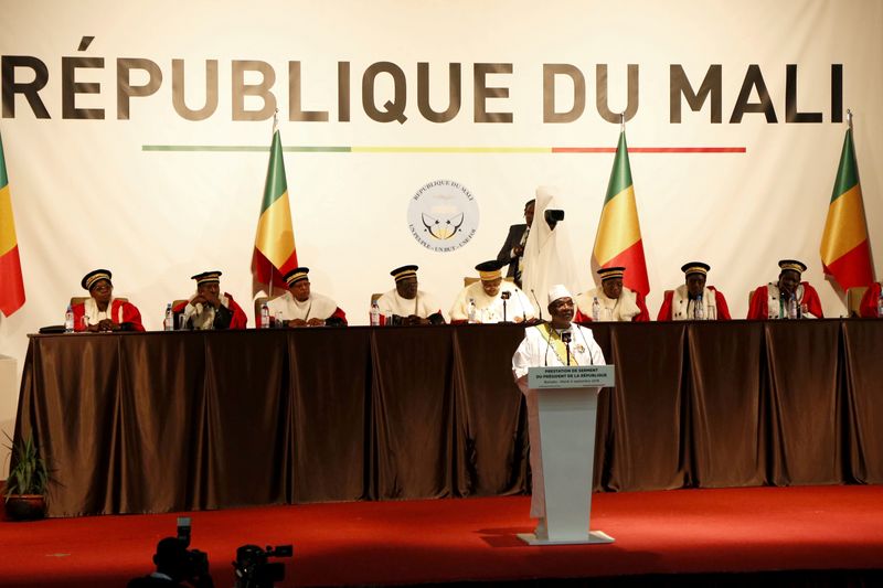 &copy; Reuters. FILE PHOTO: Mali&apos;s President Ibrahim Boubacar Keita speaks at his presidential inauguration ceremony in Bamako