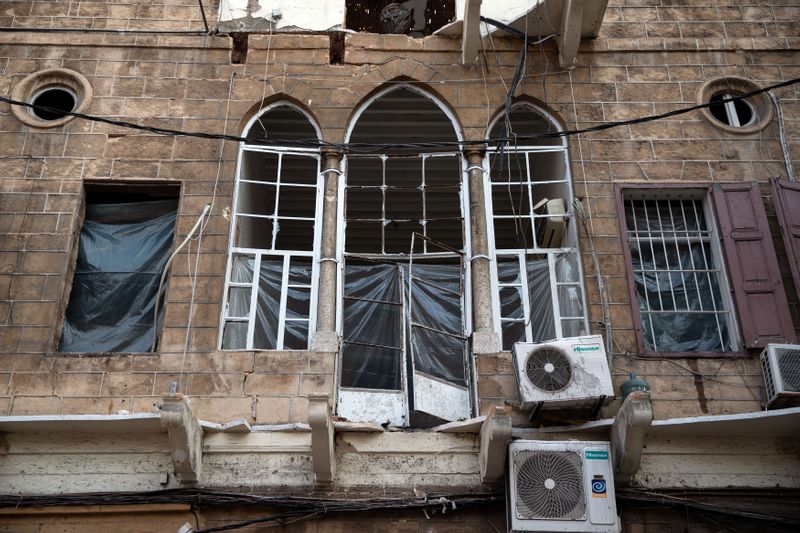 &copy; Reuters. View of a damaged traditional Lebanese house, following a massive explosion at the port area, in Beirut