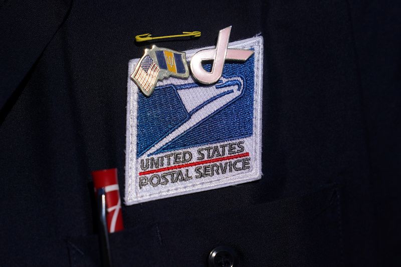 &copy; Reuters. USPS badge is pictured during a news conference about the postal service in New York City