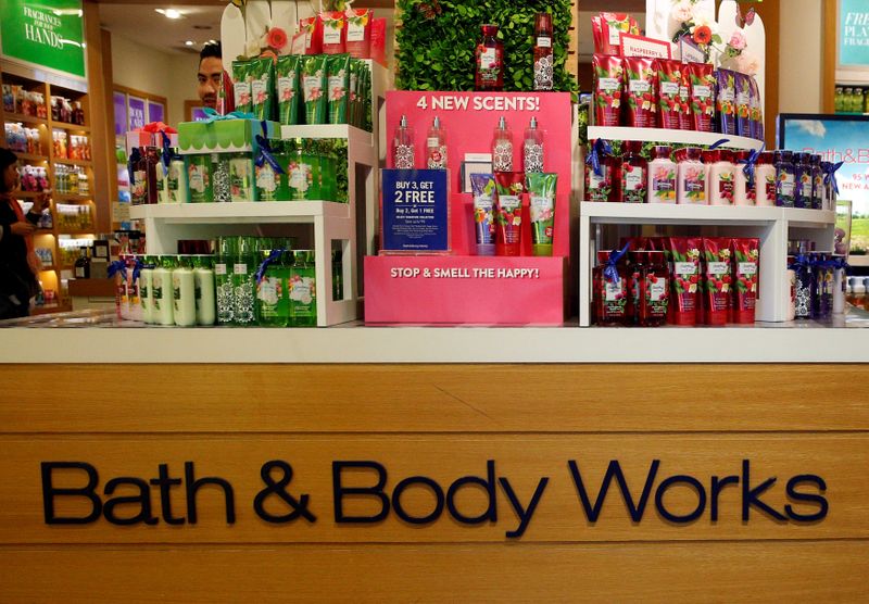 &copy; Reuters. Products are displayed in L Brands Inc., Bath &amp; Body Works retail store in Manhattan, New York
