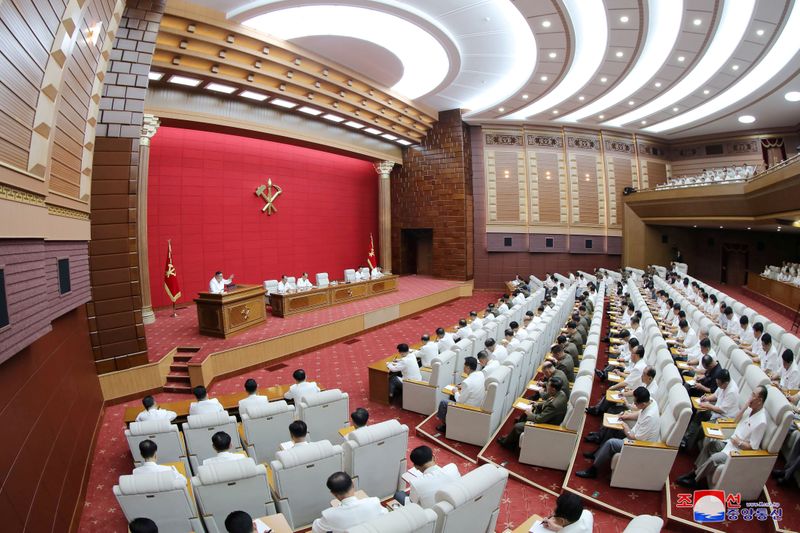 &copy; Reuters. North Korean leader Kim Jong Un addresses a plenary meeting of the Central Committee of the Workers&apos; Party of Korea in North Korea