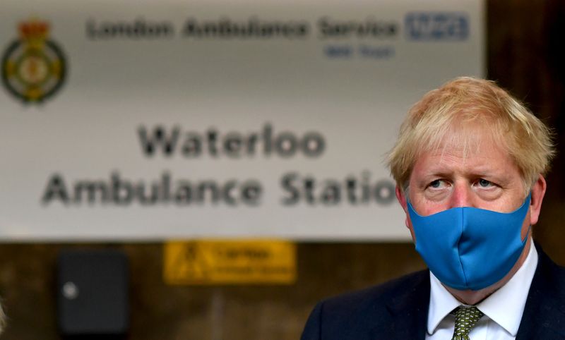 &copy; Reuters. Britain&apos;s Prime Minister Boris Johnson visits headquarters of the London Ambulance Service NHS Trust in London