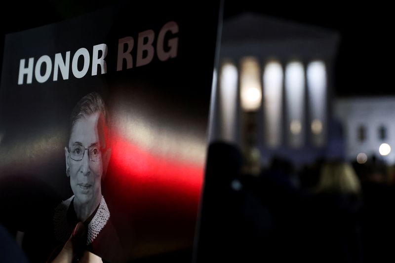 &copy; Reuters. Vigil following the death of Supreme Court Justice Ruth Bader Ginsburg in Washington