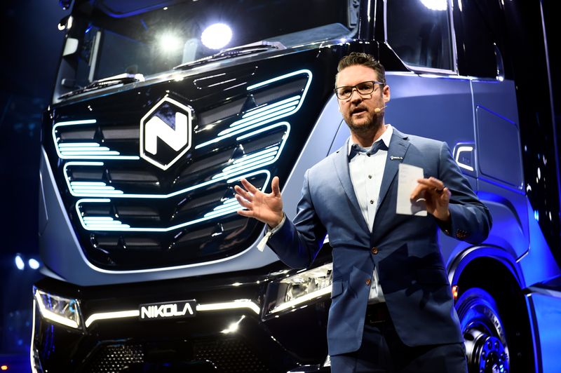 &copy; Reuters. CEO and founder of U.S. Nikola, Trevor Milton speaks during presentation of its new full-electric and hydrogen fuel-cell battery trucks in partnership with CNH Industrial, at an event in Turin