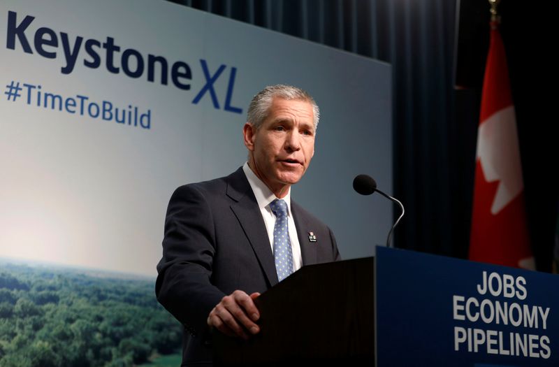 &copy; Reuters. TC Energy CEO and Alberta premier discuss construction Keystone XL pipeline in Calgary